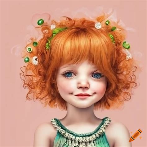 Adorable illustrations of smiling ginger-hair dressed girls on Craiyon