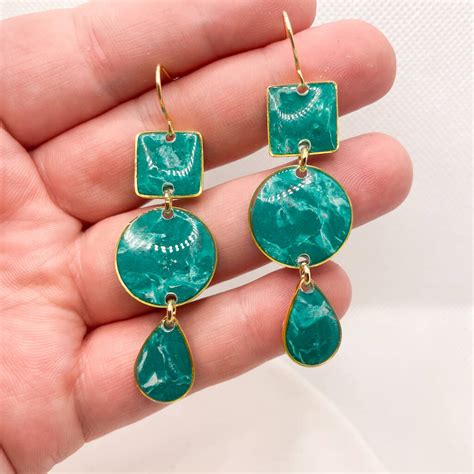 Geometric Green Statement Earring, Clay And Resin By Marina Designs