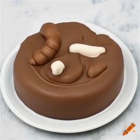 Humorous cake shaped like dog poop on Craiyon