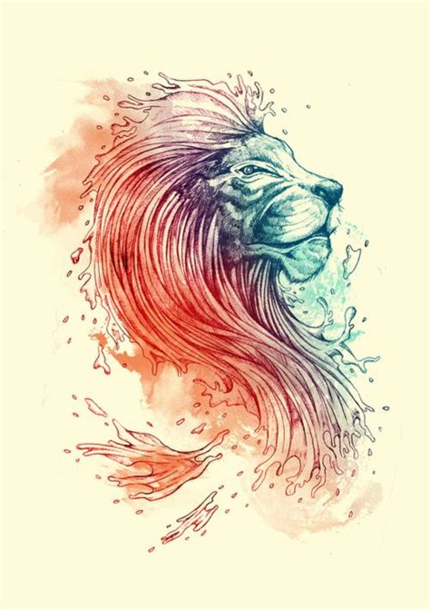 Lion profile in turquoise and orange shining tattoo design ...