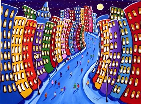 "Funky Cityscape" by Renie Britenbucher | Cityscape art, Funky art, Whimsical art