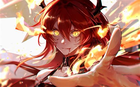 Download wallpapers Surtr, yellow eyes, ArKnights, portrait, protagonist, manga, ArKnights ...