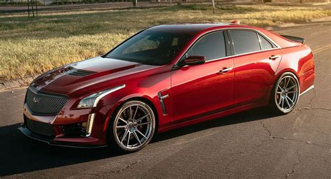 Liquorice Red Caddy CTS-V Rocks Liquid Metal Custom Wheels | Carscoops | Cadillac cts v, Car ...