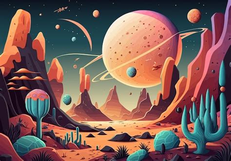 Premium Vector | Fantasy illustration of an unknown planet galaxy Generative AI bright colors ...