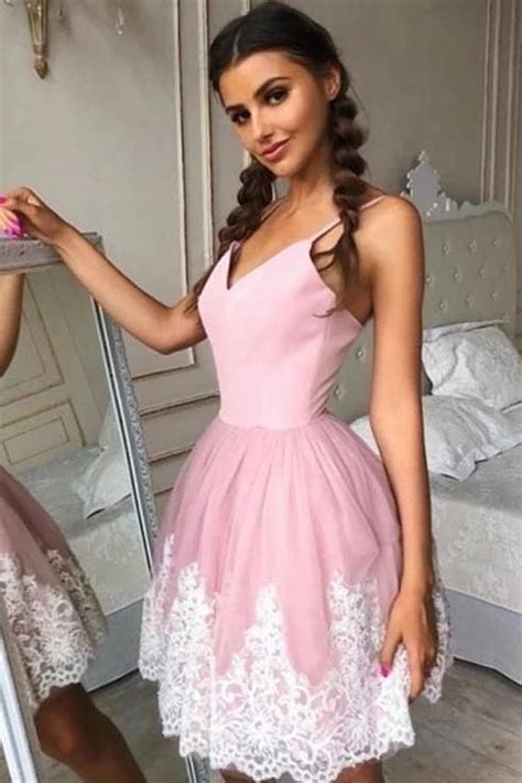 Cute Spaghetti Straps Lace Tulle Short Homecoming Dresses | Cocktail ...