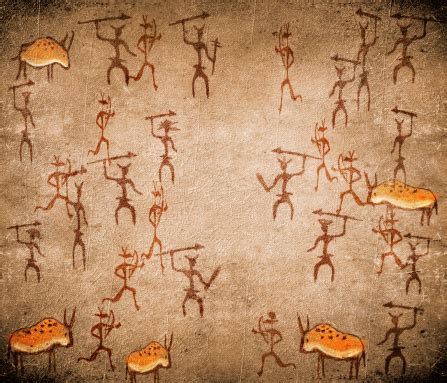 Prehistoric Cave Painting With War Scene Stock Photo - Download Image ...