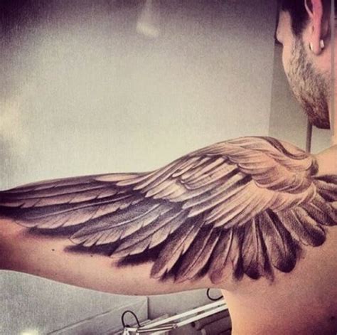 Wing tattoo on shoulder, Feather tattoos, Shoulder tattoo