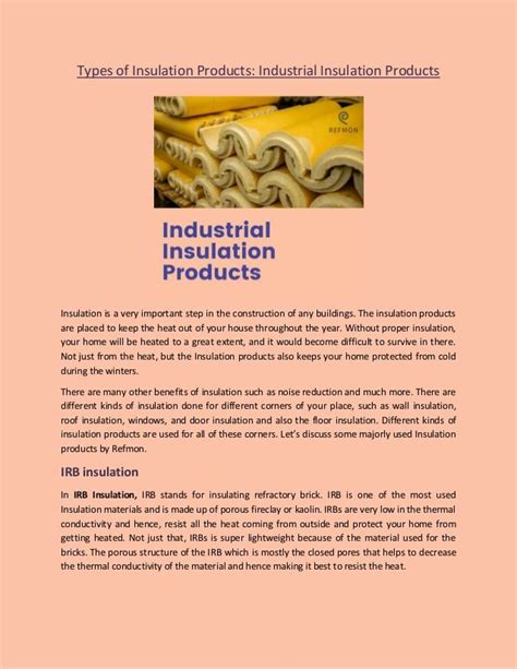 Types of insulation products industrial insulation products