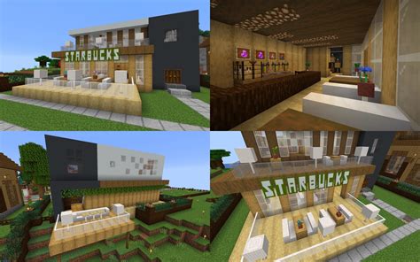 My friend and I built a modern Starbucks on our survival world : r/Minecraft