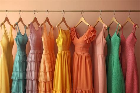 Premium Photo | Colourful summer dresses on hangers in the closet on a ...