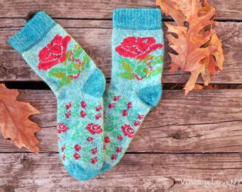 Rose Design Hand Knitted Wool Socks - Warm Winter Socks - Christmas Socks #VintageLoveNY | Warm ...