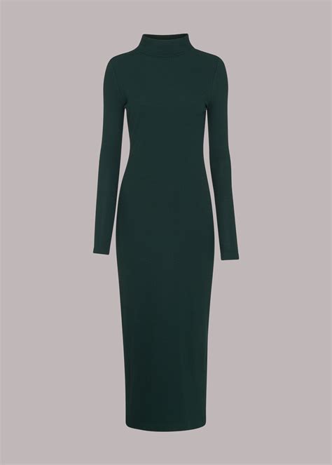 Dark Green Rib Polo Jersey Dress | WHISTLES | Whistles UK