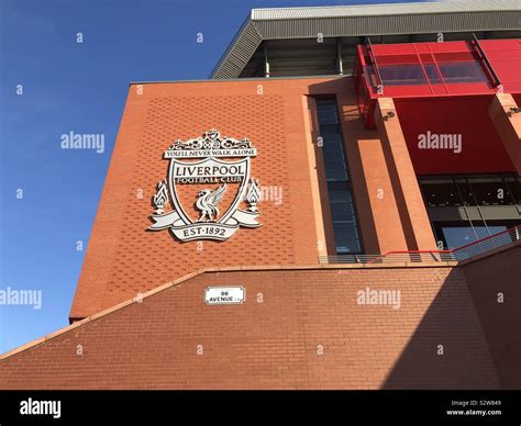 Anfield stadium Liverpool football club. You’ll never walk alone lfc crest badge on the stadium ...