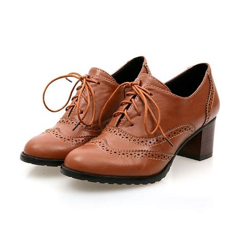 England Brogue Shoe Womens Lace-up Mid Heel Wingtip Oxfords Vintage PU ...