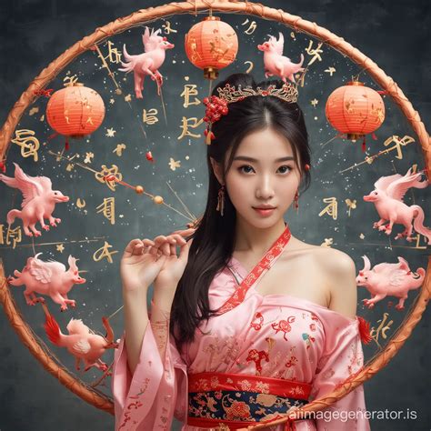 Beautiful Chinese Girl Embracing the Symbolism of the 12 Zodiac Signs ...