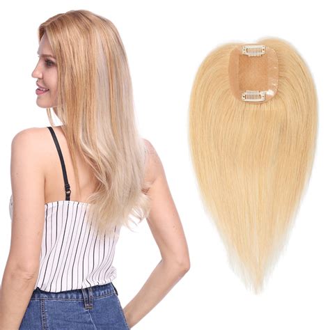 S-noilite Clip in Human Hair Toppers for Women One Piece Mono Hair Extensions for Thinning Hair ...