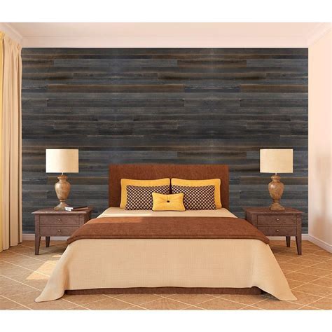 Wall Design 3/8 in. x 22 in. x 96 in. Rustic Faux Barn Wood Hampton ...