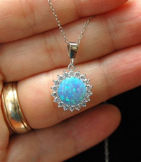 Opal Necklace Opal Jewelry CZ Diamond by AyansiWeddingDesigns