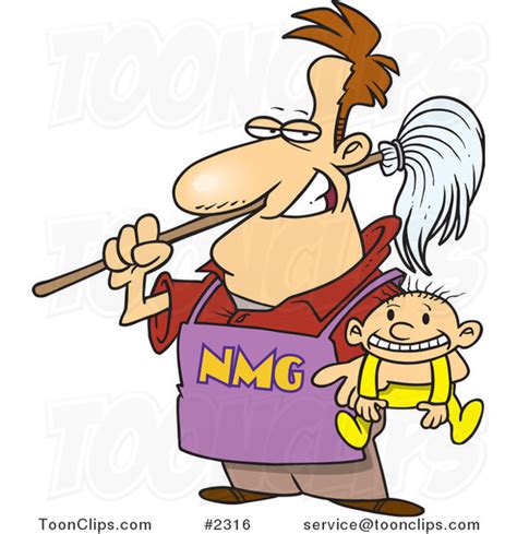 Cartoon Stay at Home Dad Holding a Baby #2316 by Ron Leishman