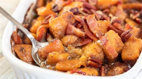 Best Maple Candied Yams Recipe Topped With Pecans & Bacon