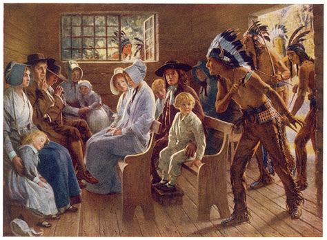 Native Americans Interrupt A Puritan #1 Drawing by Mary Evans Picture ...