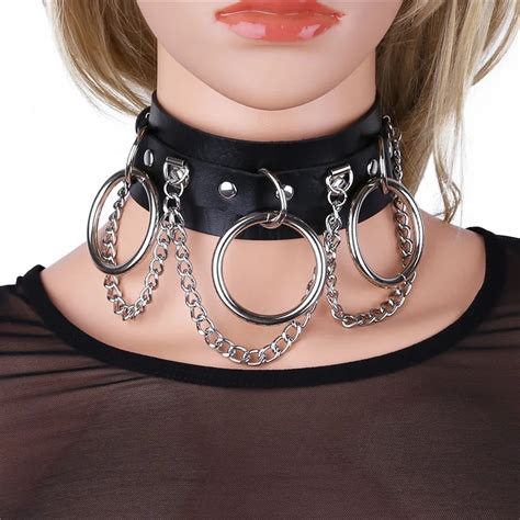 MSemis Women Mens Neck Chain Men Necklace Gothic Choker Collar Punk Flexible PU Leather ...