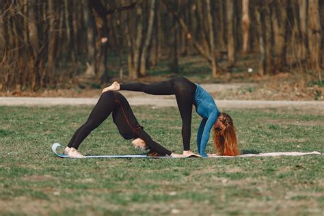 Female friends doing Downward Facing Dog pose while practicing yoga · Free Stock Photo
