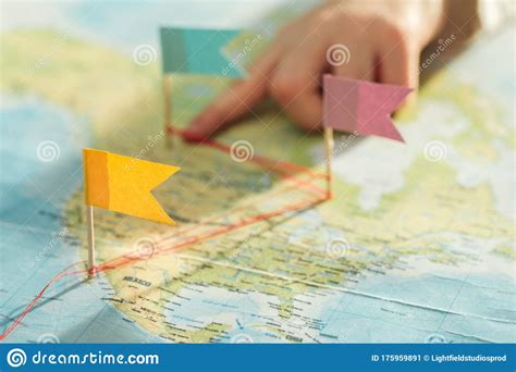 Partial View of Kid with Colorful Flags on World Map. Stock Image ...