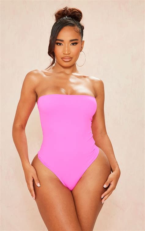 Shape Neon Pink Sculpted Bandeau Bodysuit | PrettyLittleThing