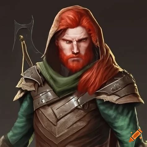 Portrait of a red-haired male ranger in leather armor on Craiyon