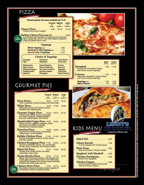 Menu of Lenny's Pizzeria & Restaurant in Lavallette, NJ 08735