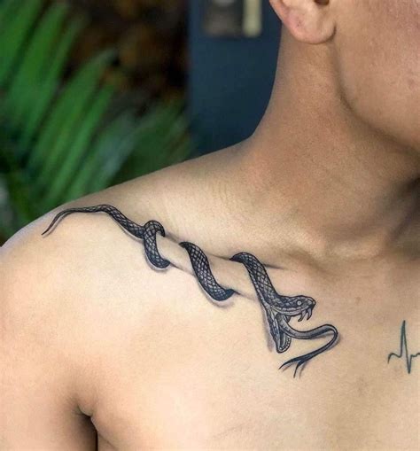 Collar Bone Tattoo For Men, Collar Tattoo, Snake And Dagger Tattoo, Snake Tattoo, Lion Tattoo ...