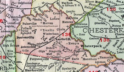 Amelia County, Virginia, Map, 1911, Rand McNally, Amelia Court House ...