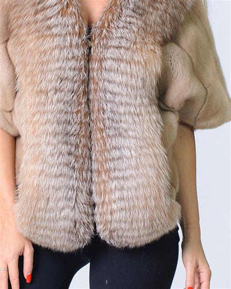 Kaydence Mink Fur Stole with Crystal Fox Fur Trim: FurHatWorld.com