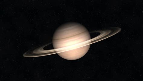 Saturn With Rings In Space - Zoom Into Beautiful Planet On Black Background With Stars And Sun ...