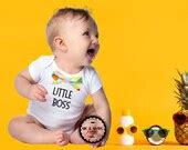 Baby Boy Outfit Little Boss With Neon Bow Tie Colorful Baby Boy Clothes Funny Saying on Baby ...