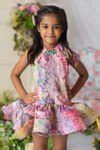 Buy Multi Color Koyri Silk Printed Boho Floral Tie-up Neck Dress For Girls by Lil Angels Online ...