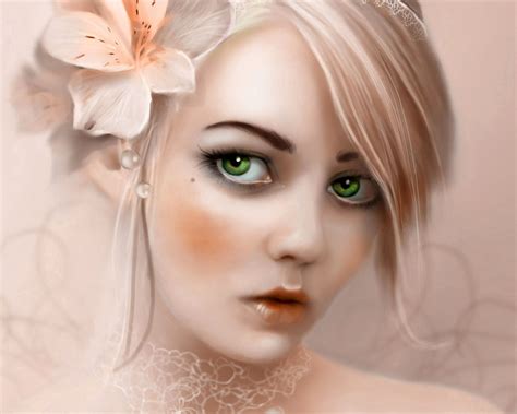 Download wallpaper 1280x1024 girl, blonde, eyes, flower standard 5:4 hd background