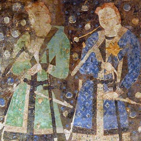 Wall painting of "Tocharian Princes" Cave of the 16 Sword-Bearers.Qizil, Tarim Basin,Xinjiang ...