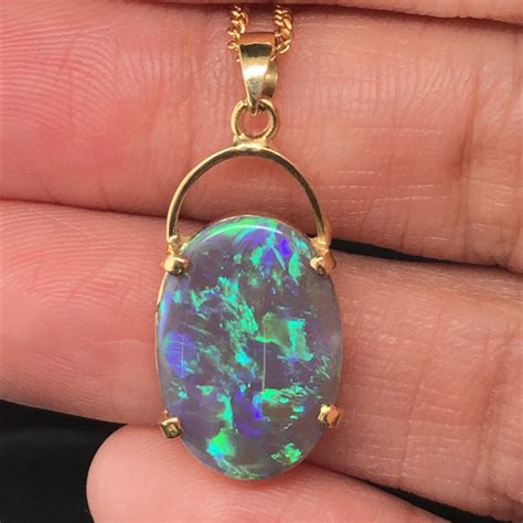Lover - 18k Yellow Gold Solid Black Opal Pendant 752 - Opal Gallery | Australian Opals and Opal ...