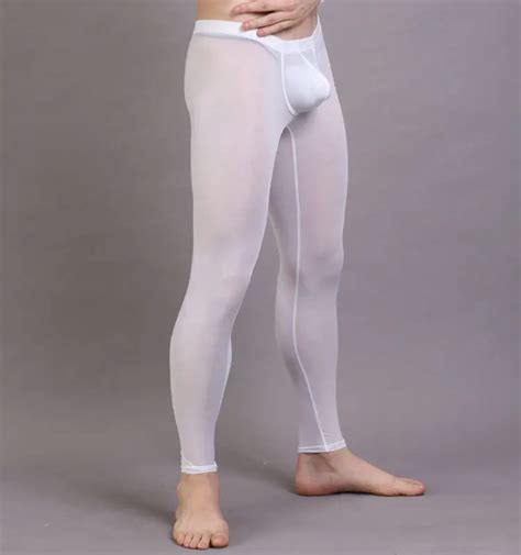 N2N Ice Silky Nylon Men's Pouch Underwear Leggings Long John Pants ...