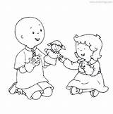 Caillou Coloring Pages Playing Doll With Rosie  XColoringscom sketch template