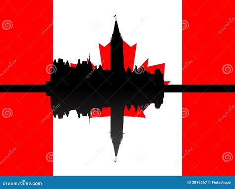 Canadian Parliament with Flag Stock Vector - Illustration of silhouette, reflected: 3816567