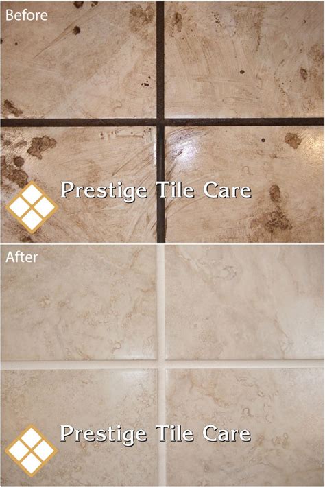 Close up look at before and after cleaning and colorsealing grout. | Tile care, Grout cleaner, Grout