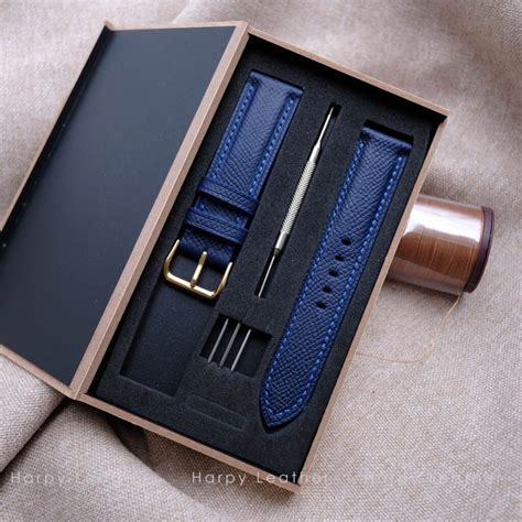 Blue leather watch strap - handmade leather watch strap & band