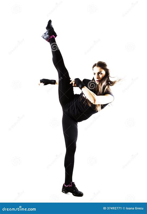 Fit Woman Doing A High Kick Stock Image - Image of martial, empower: 37492771