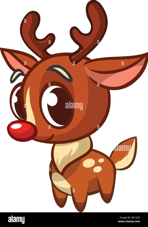 Funny cartoon red nose reindeer character. Christmas vector illustration isolated Stock Vector ...