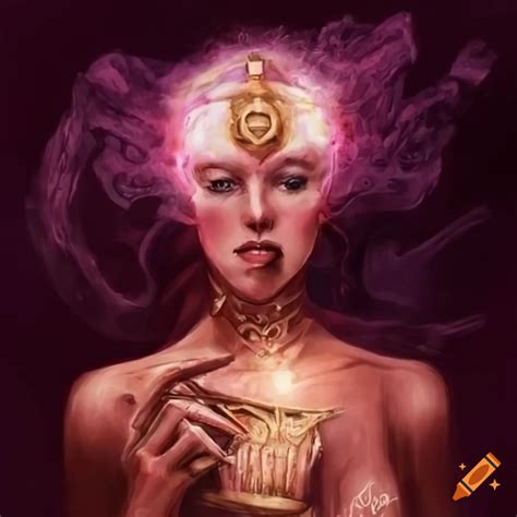 Artwork representing seven of cups and the high priestess tarot cards