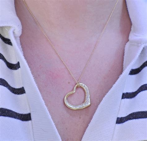 Tiffany & Co Elsa Peretti Gold Diamond Open Heart Pendant Necklace | Heart pendant necklace gold ...