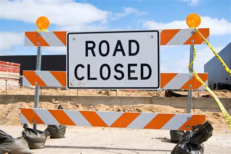 Road closed sign on street stock image. Image of street - 69324165